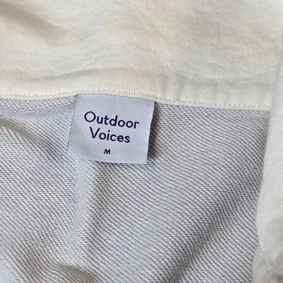 OUTDOOR VOICES Boxy Cropped Quarter Zip Sweatshirt Ivory Blue Medium 6423 - Picture 8 of 10